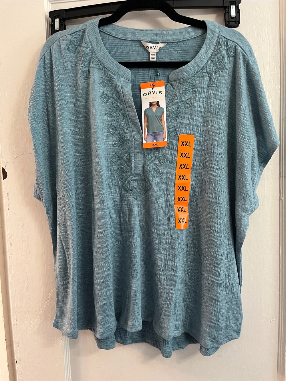 Orvis Women's Short Sleeve Embroidered Tunic - Dusty Blue